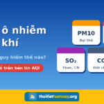 Minh họa 5 thẻ chất ô nhiễm không khí PM10, NO2, SO2, CO và O3 kèm nguồn phát sinh