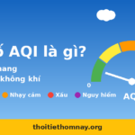 Minh họa đồng hồ đo chỉ số AQI với 5 mức màu từ Tốt đến Nguy hiểm