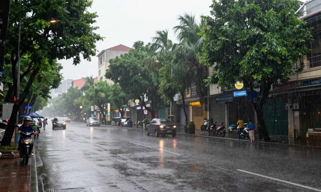 Minh họa: Lượng mưa trung bình năm ở hà nội là 1800mm, cao nhất trong 10 năm qua