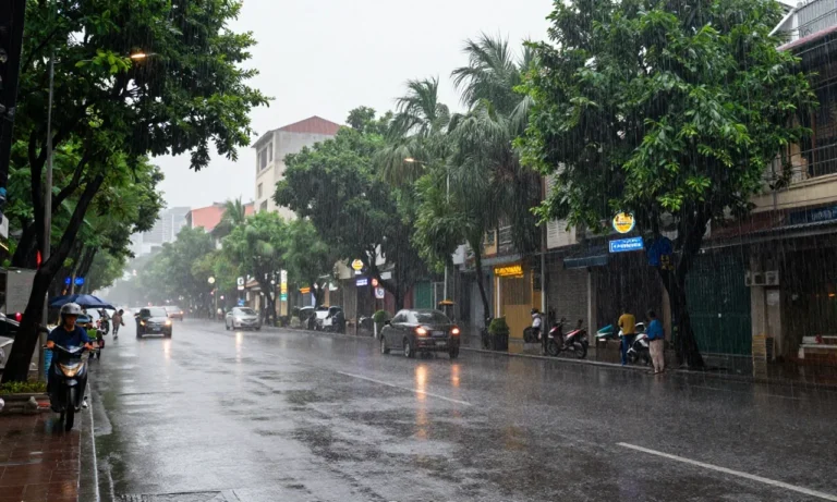 Minh họa: Lượng mưa trung bình năm ở hà nội là 1800mm, cao nhất trong 10 năm qua