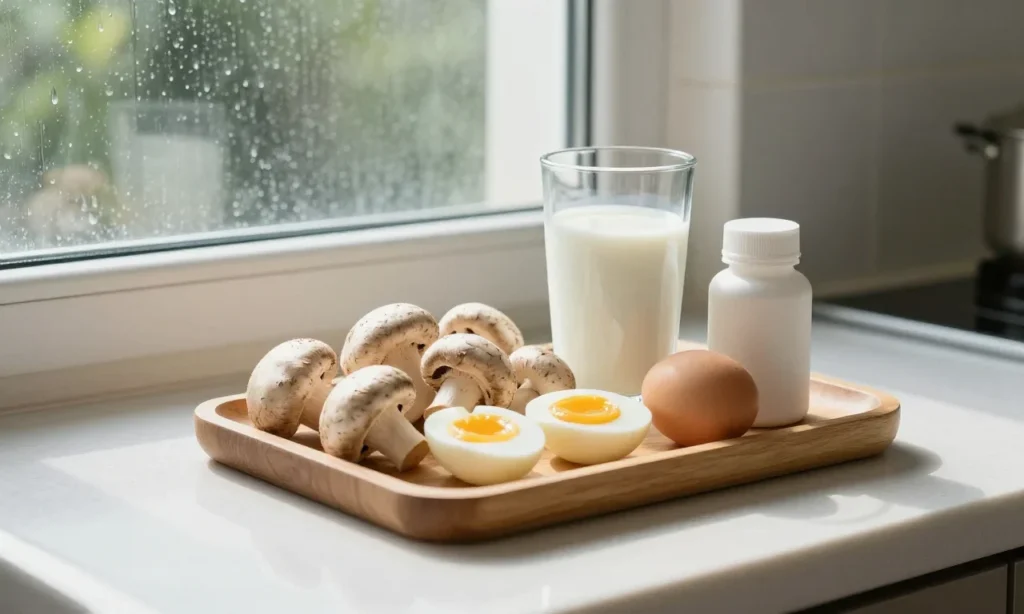 Minh họa: Thiếu vitamin D trong mùa mưa kéo dài: cách bổ sung an toàn qua thực phẩm và thuốc